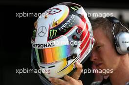 Helmet of Lewis Hamilton (GBR), Mercedes AMG F1 Team  28.03.2014. Formula 1 World Championship, Rd 2, Malaysian Grand Prix, Sepang, Malaysia, Friday.