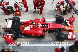 Kimi Raikkonen (FIN) Ferrari F14-T practices a pit stop. 28.03.2014. Formula 1 World Championship, Rd 2, Malaysian Grand Prix, Sepang, Malaysia, Friday.