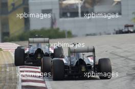 Esteban Gutierrez (MEX) Sauber C33 leads team mate Adrian Sutil (GER) Sauber C33. 30.03.2014. Formula 1 World Championship, Rd 2, Malaysian Grand Prix, Sepang, Malaysia, Sunday.