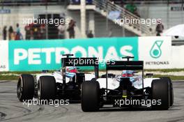 Felipe Massa (BRA) Williams FW36 leads team mate Valtteri Bottas (FIN) Williams FW36. 30.03.2014. Formula 1 World Championship, Rd 2, Malaysian Grand Prix, Sepang, Malaysia, Sunday.