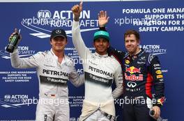 Pole position for Lewis Hamilton (GBR) Mercedes AMG F1 2nd place for Sebastian Vettel (GER) Red Bull Racing and 3rd place for Nico Rosberg (GER) Mercedes AMG F1. 29.03.2014. Formula 1 World Championship, Rd 2, Malaysian Grand Prix, Sepang, Malaysia, Saturday.