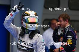 Pole for Lewis Hamilton (GBR) Mercedes AMG F1 and 2nd for Sebastian Vettel (GER) Red Bull Racing. 29.03.2014. Formula 1 World Championship, Rd 2, Malaysian Grand Prix, Sepang, Malaysia, Saturday.
