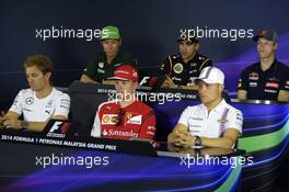 The FIA Press Conference (From back row (L to R)): Kamui Kobayashi (JPN) Caterham; Pastor Maldonado (VEN) Lotus F1 Team; Daniil Kvyat (RUS) Scuderia Toro Rosso; Nico Rosberg (GER) Mercedes AMG F1; Kimi Raikkonen (FIN) Ferrari; Valtteri Bottas (FIN) Williams. 27.03.2014. Formula 1 World Championship, Rd 2, Malaysian Grand Prix, Sepang, Malaysia, Thursday.