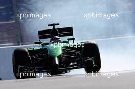 Kamui Kobayashi (JPN) Caterham CT05 locks up under braking. 10.10.2014. Formula 1 World Championship, Rd 16, Russian Grand Prix, Sochi Autodrom, Sochi, Russia, Practice Day.