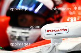 Max Chilton (GBR) Marussia F1 Team MR03 carries a message of support for Jules Bianchi. 10.10.2014. Formula 1 World Championship, Rd 16, Russian Grand Prix, Sochi Autodrom, Sochi, Russia, Practice Day.