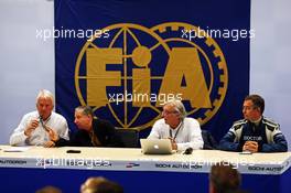 The FIA hold a Press Conference to discuss the accident involving Marussia F1 Team Driver Jules Bianchi (FRA) at the Japanese GP in Suzuka (L to R): Charlie Whiting (GBR) FIA Delegate; Jean Todt (FRA) FIA President; Jean-Charles Piette (FRA) FIA Medical Chief; Dr Ian Roberts (GBR) FIA Doctor. 10.10.2014. Formula 1 World Championship, Rd 16, Russian Grand Prix, Sochi Autodrom, Sochi, Russia, Practice Day.
