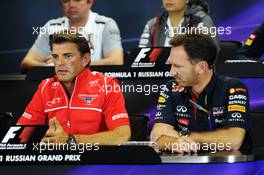 (L to R): Graeme Lowdon (GBR) Marussia F1 Team Chief Executive Officer and Christian Horner (GBR) Red Bull Racing Team Principal in the FIA Press Conference. 10.10.2014. Formula 1 World Championship, Rd 16, Russian Grand Prix, Sochi Autodrom, Sochi, Russia, Practice Day.