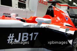 The Marussia F1 Team MR03 of Jules Bianchi (FRA) carries messages of support, with the hashtags #ForzaJules and #JB17. 10.10.2014. Formula 1 World Championship, Rd 16, Russian Grand Prix, Sochi Autodrom, Sochi, Russia, Practice Day.