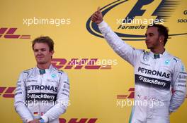 Nico Rosberg (GER) Mercedes AMG F1 W05 and Lewis Hamilton (GBR) Mercedes AMG F1. 12.10.2014. Formula 1 World Championship, Rd 16, Russian Grand Prix, Sochi Autodrom, Sochi, Russia, Race Day.