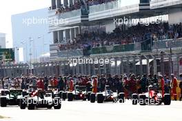 Cars on the grid. 12.10.2014. Formula 1 World Championship, Rd 16, Russian Grand Prix, Sochi Autodrom, Sochi, Russia, Race Day.