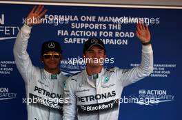 Pole for Lewis Hamilton (GBR) Mercedes AMG F1 and 2nd for Nico Rosberg (GER) Mercedes AMG F1 W05. 11.10.2014. Formula 1 World Championship, Rd 16, Russian Grand Prix, Sochi Autodrom, Sochi, Russia, Qualifying Day.