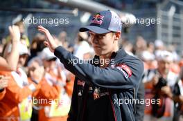 Daniil Kvyat (RUS) Scuderia Toro Rosso on the drivers parade. 12.10.2014. Formula 1 World Championship, Rd 16, Russian Grand Prix, Sochi Autodrom, Sochi, Russia, Race Day.