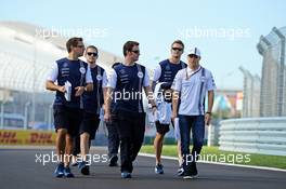 Valtteri Bottas (FIN) Williams (Right) walks the circuit. 09.10.2014. Formula 1 World Championship, Rd 16, Russian Grand Prix, Sochi Autodrom, Sochi, Russia, Preparation Day.