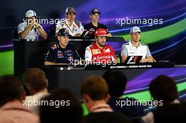 The FIA Press Conference (From back row (L to R)): Felipe Massa (BRA) Williams; Adrian Sutil (GER) Sauber; Daniil Kvyat (RUS) Scuderia Toro Rosso; Sebastian Vettel (GER) Red Bull Racing; Fernando Alonso (ESP) Ferrari; Jenson Button (GBR) McLaren.  09.10.2014. Formula 1 World Championship, Rd 16, Russian Grand Prix, Sochi Autodrom, Sochi, Russia, Preparation Day.