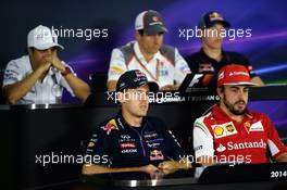 The FIA Press Conference (From back row (L to R)): Felipe Massa (BRA) Williams; Adrian Sutil (GER) Sauber; Daniil Kvyat (RUS) Scuderia Toro Rosso; Sebastian Vettel (GER) Red Bull Racing; Fernando Alonso (ESP) Ferrari. 09.10.2014. Formula 1 World Championship, Rd 16, Russian Grand Prix, Sochi Autodrom, Sochi, Russia, Preparation Day.