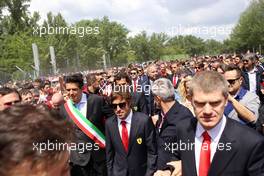 Commemoration ceremony at the Tamburello curve atmosphere.Fernando Alonso   01.05.2014 Ayrton Senna Tribute 1994-2014, Imola, Italy.