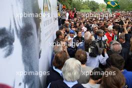 Commemoration ceremony at the Tamburello curve atmosphere   01.05.2014 Ayrton Senna Tribute 1994-2014, Imola, Italy.