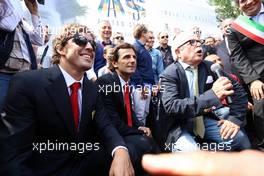 Commemoration ceremony at the Tamburello curve atmosphere Fernando Alonso and Pedro de la Rosa   01.05.2014 Ayrton Senna Tribute 1994-2014, Imola, Italy.