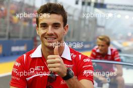 Jules Bianchi (FRA) Marussia F1 Team on the drivers parade. 21.09.2014. Formula 1 World Championship, Rd 14, Singapore Grand Prix, Singapore, Singapore, Race Day.