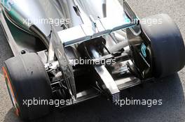 Nico Rosberg (GER) Mercedes AMG F1 W05 rear wing detail. 08.07.2014. Formula One Testing, Silverstone, England, Tuesday.
