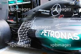 Lewis Hamilton (GBR) Mercedes AMG F1 W05 running sensor equipment on the rear suspension. 09.07.2014. Formula One Testing, Silverstone, England, Wednesday.