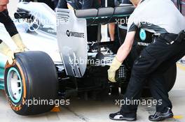 Lewis Hamilton (GBR) Mercedes AMG F1 W05 rear wing detail. 09.07.2014. Formula One Testing, Silverstone, England, Wednesday.