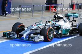 Lewis Hamilton (GBR) Mercedes AMG F1 W05 running sensor equipment. 09.07.2014. Formula One Testing, Silverstone, England, Wednesday.