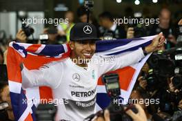 1st place and World Champion Lewis Hamilton (GBR) Mercedes AMG F1 W05. 23.11.2014. Formula 1 World Championship, Rd 19, Abu Dhabi Grand Prix, Yas Marina Circuit, Abu Dhabi, Race Day.