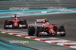 Kimi Raikkonen (FIN) Ferrari F14-T leads team mate Fernando Alonso (ESP) Ferrari F14-T. 23.11.2014. Formula 1 World Championship, Rd 19, Abu Dhabi Grand Prix, Yas Marina Circuit, Abu Dhabi, Race Day.