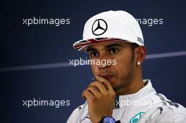 Lewis Hamilton (GBR) Mercedes AMG F1 in the FIA Press Conference. 22.11.2014. Formula 1 World Championship, Rd 19, Abu Dhabi Grand Prix, Yas Marina Circuit, Abu Dhabi, Qualifying Day.