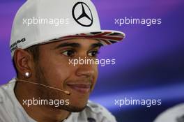 Lewis Hamilton (GBR) Mercedes AMG F1 in the FIA Press Conference. 22.11.2014. Formula 1 World Championship, Rd 19, Abu Dhabi Grand Prix, Yas Marina Circuit, Abu Dhabi, Qualifying Day.