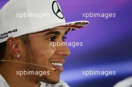 Lewis Hamilton (GBR) Mercedes AMG F1 in the FIA Press Conference. 22.11.2014. Formula 1 World Championship, Rd 19, Abu Dhabi Grand Prix, Yas Marina Circuit, Abu Dhabi, Qualifying Day.