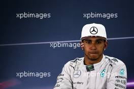 Lewis Hamilton (GBR) Mercedes AMG F1 in the FIA Press Conference. 22.11.2014. Formula 1 World Championship, Rd 19, Abu Dhabi Grand Prix, Yas Marina Circuit, Abu Dhabi, Qualifying Day.