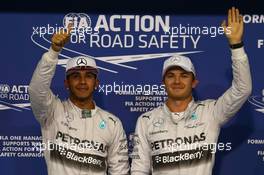 Pole for Nico Rosberg (GER) Mercedes AMG F1 W05 and 2nd for Lewis Hamilton (GBR) Mercedes AMG F1. 22.11.2014. Formula 1 World Championship, Rd 19, Abu Dhabi Grand Prix, Yas Marina Circuit, Abu Dhabi, Qualifying Day.