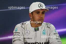 Lewis Hamilton (GBR) Mercedes AMG F1 in the FIA Press Conference. 22.11.2014. Formula 1 World Championship, Rd 19, Abu Dhabi Grand Prix, Yas Marina Circuit, Abu Dhabi, Qualifying Day.