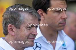 (L to R): Thomas Weber (GER) Member of the Board of Management of Daimler AG with Toto Wolff (GER) Mercedes AMG F1 Shareholder and Executive Director. 23.11.2014. Formula 1 World Championship, Rd 19, Abu Dhabi Grand Prix, Yas Marina Circuit, Abu Dhabi, Race Day.