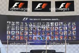 The podium displaying all previous F1 World Champions. 20.11.2014. Formula 1 World Championship, Rd 19, Abu Dhabi Grand Prix, Yas Marina Circuit, Abu Dhabi, Preparation Day.