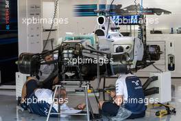 Williams FW36 is prepared in the pits. 20.11.2014. Formula 1 World Championship, Rd 19, Abu Dhabi Grand Prix, Yas Marina Circuit, Abu Dhabi, Preparation Day.