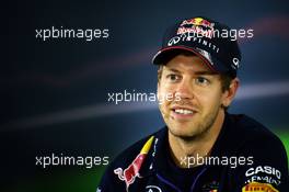 Sebastian Vettel (GER) Red Bull Racing in the FIA Press Conference. 20.11.2014. Formula 1 World Championship, Rd 19, Abu Dhabi Grand Prix, Yas Marina Circuit, Abu Dhabi, Preparation Day.