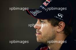 Sebastian Vettel (GER) Red Bull Racing in the FIA Press Conference. 20.11.2014. Formula 1 World Championship, Rd 19, Abu Dhabi Grand Prix, Yas Marina Circuit, Abu Dhabi, Preparation Day.