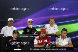 Sebastian Vettel (GER), Red Bull Racing, Fernando Alonso (ESP), Scuderia Ferrari and Jenson Button (GBR), McLaren F1 Team  20.11.2014. Formula 1 World Championship, Rd 19, Abu Dhabi Grand Prix, Yas Marina Circuit, Abu Dhabi, Preparation Day.