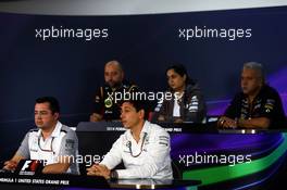 The FIA Press Conference (from back row (L to R): Gerard Lopez (FRA) Lotus F1 Team Principal; Monisha Kaltenborn (AUT) Sauber Team Principal; Dr. Vijay Mallya (IND) Sahara Force India F1 Team Owner; Eric Boullier (FRA) McLaren Racing Director; Toto Wolff (GER) Mercedes AMG F1 Shareholder and Executive Director. 31.10.2014. Formula 1 World Championship, Rd 17, United States Grand Prix, Austin, Texas, USA, Practice Day.