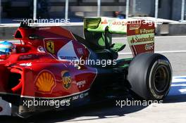 Fernando Alonso (ESP) Ferrari F14-T running flow-vis paint on the rear wing. 31.10.2014. Formula 1 World Championship, Rd 17, United States Grand Prix, Austin, Texas, USA, Practice Day.
