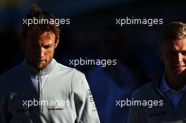 Jenson Button (GBR) McLaren with team mate Kevin Magnussen (DEN) McLaren (Right). 31.10.2014. Formula 1 World Championship, Rd 17, United States Grand Prix, Austin, Texas, USA, Practice Day.