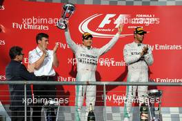 Nico Rosberg (GER) Mercedes AMG F1 celebrates his second position on the podium. 02.11.2014. Formula 1 World Championship, Rd 17, United States Grand Prix, Austin, Texas, USA, Race Day.