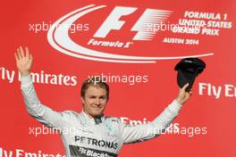 Nico Rosberg (GER) Mercedes AMG F1 celebrates his second position on the podium. 02.11.2014. Formula 1 World Championship, Rd 17, United States Grand Prix, Austin, Texas, USA, Race Day.