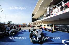 The Mercedes AMG F1 W05 of Lewis Hamilton (GBR) Mercedes AMG F1 in parc ferme. 02.11.2014. Formula 1 World Championship, Rd 17, United States Grand Prix, Austin, Texas, USA, Race Day.