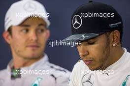 Lewis Hamilton (GBR) Mercedes AMG F1 and Nico Rosberg (GER) Mercedes AMG F1 in the FIA Press Conference. 02.11.2014. Formula 1 World Championship, Rd 17, United States Grand Prix, Austin, Texas, USA, Race Day.