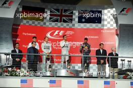 The podium (L to R): Nico Rosberg (GER) Mercedes AMG F1, second; Lewis Hamilton (GBR) Mercedes AMG F1, race winner; Daniel Ricciardo (AUS) Red Bull Racing, third. 02.11.2014. Formula 1 World Championship, Rd 17, United States Grand Prix, Austin, Texas, USA, Race Day.