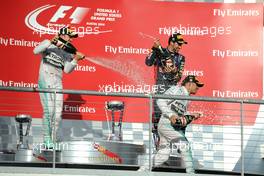 The podium (L to R): Nico Rosberg (GER) Mercedes AMG F1, second; Lewis Hamilton (GBR) Mercedes AMG F1, race winner; Daniel Ricciardo (AUS) Red Bull Racing, third. 02.11.2014. Formula 1 World Championship, Rd 17, United States Grand Prix, Austin, Texas, USA, Race Day.